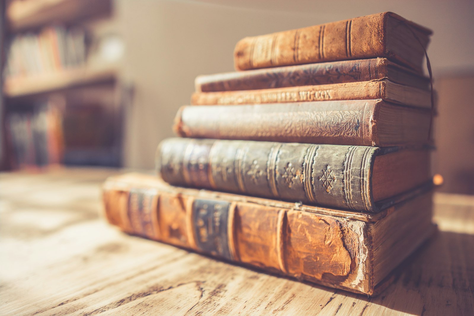 Antique books in warm light