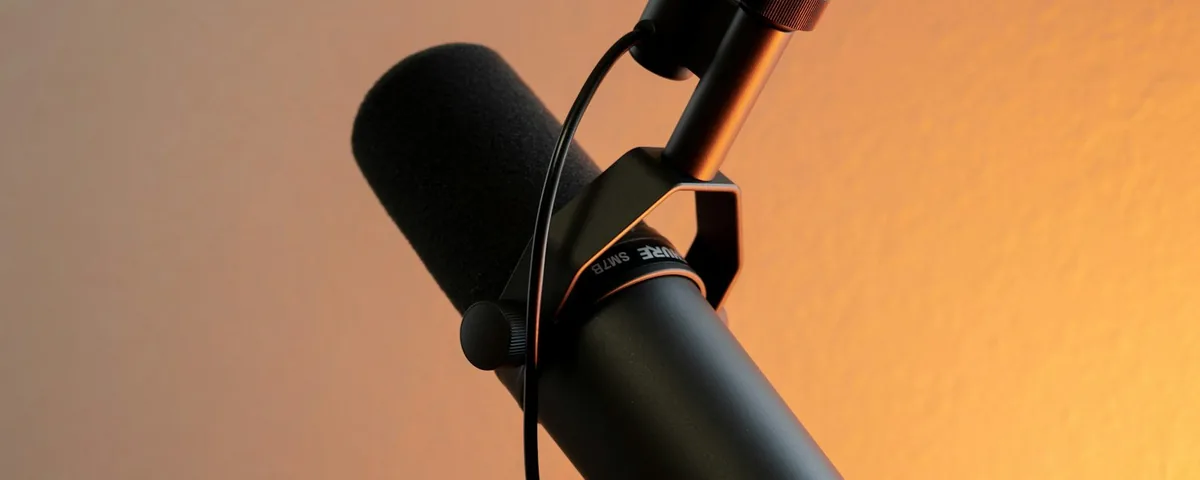 A studio podcast microphone