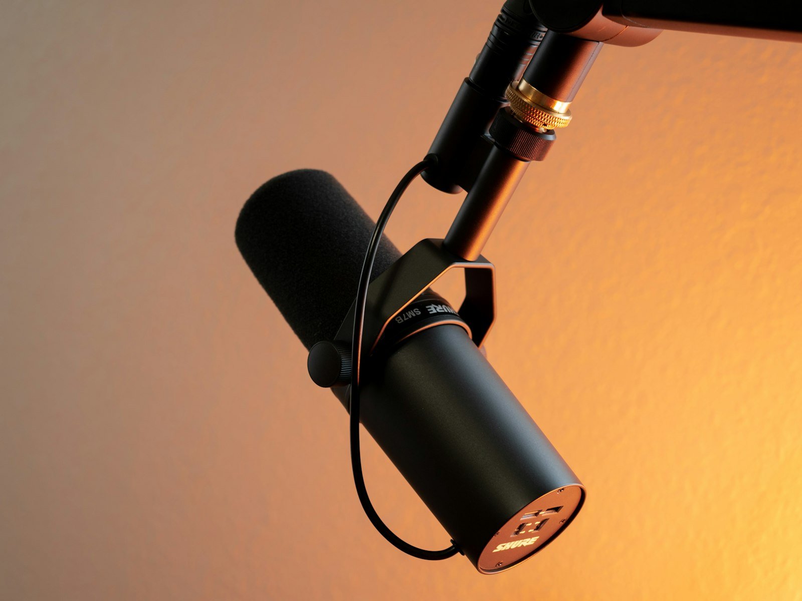 A studio podcast microphone