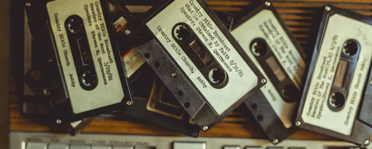 Old cassette tapes on a tape recorder